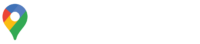 A Google Map pin with the logotype of Google Maps to the right