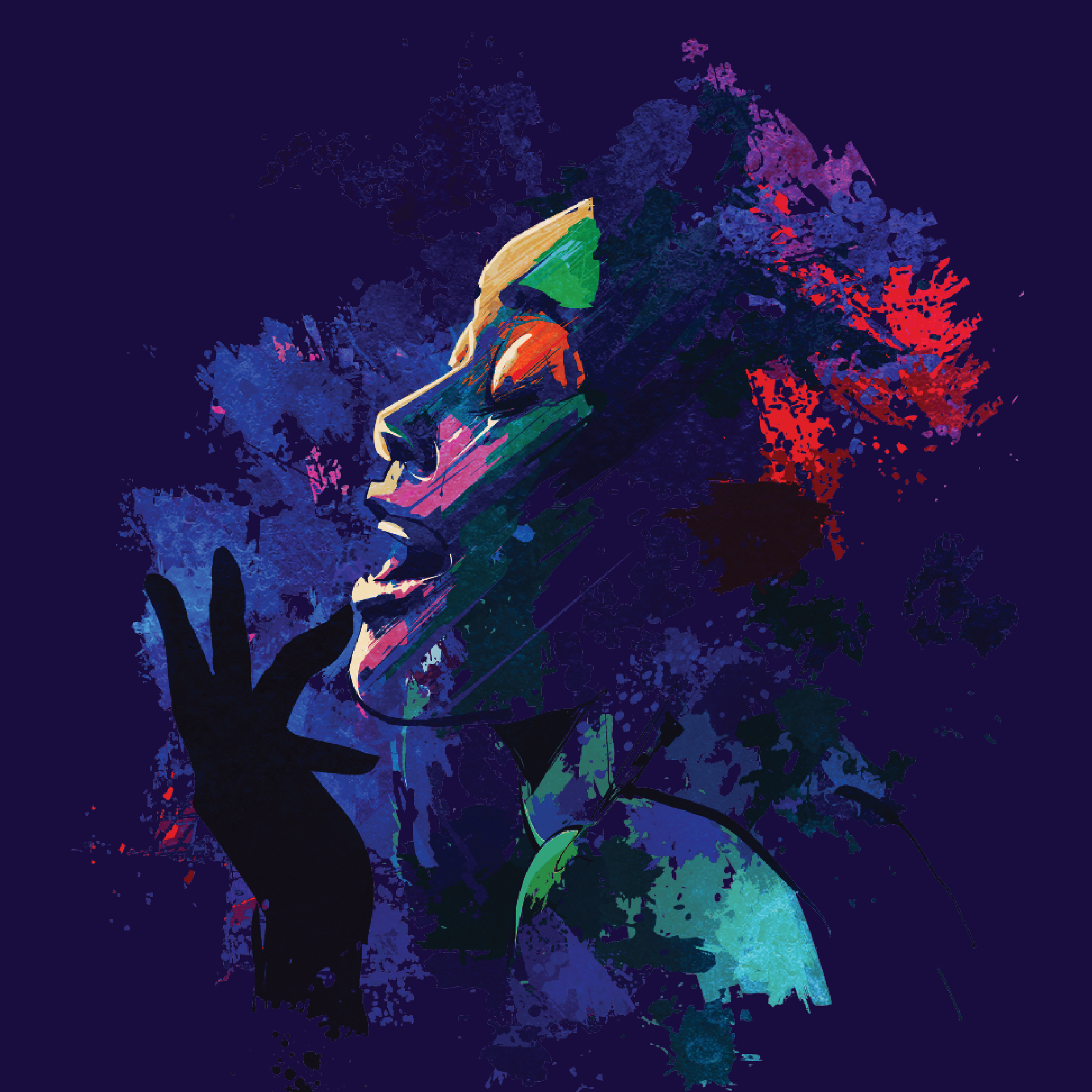 A woman of color sings in an illustrative piece of art.